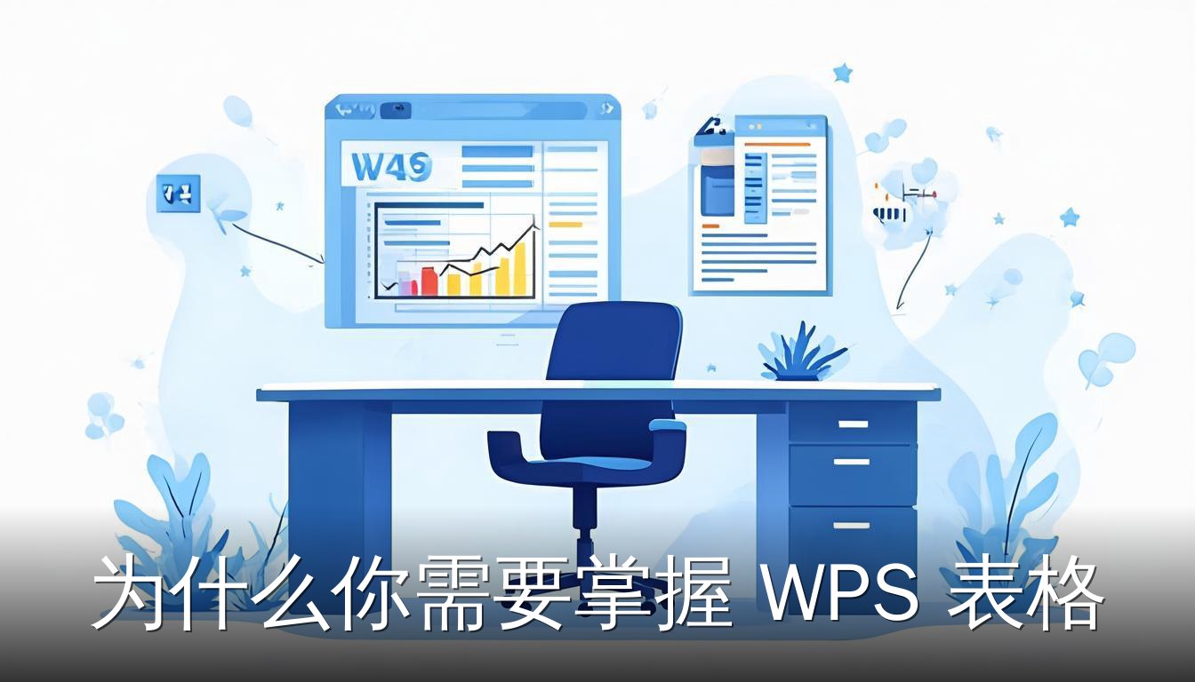 WPS表格实用技巧主题插画，展示日期拆分、求和公式和条件格式等常用功能