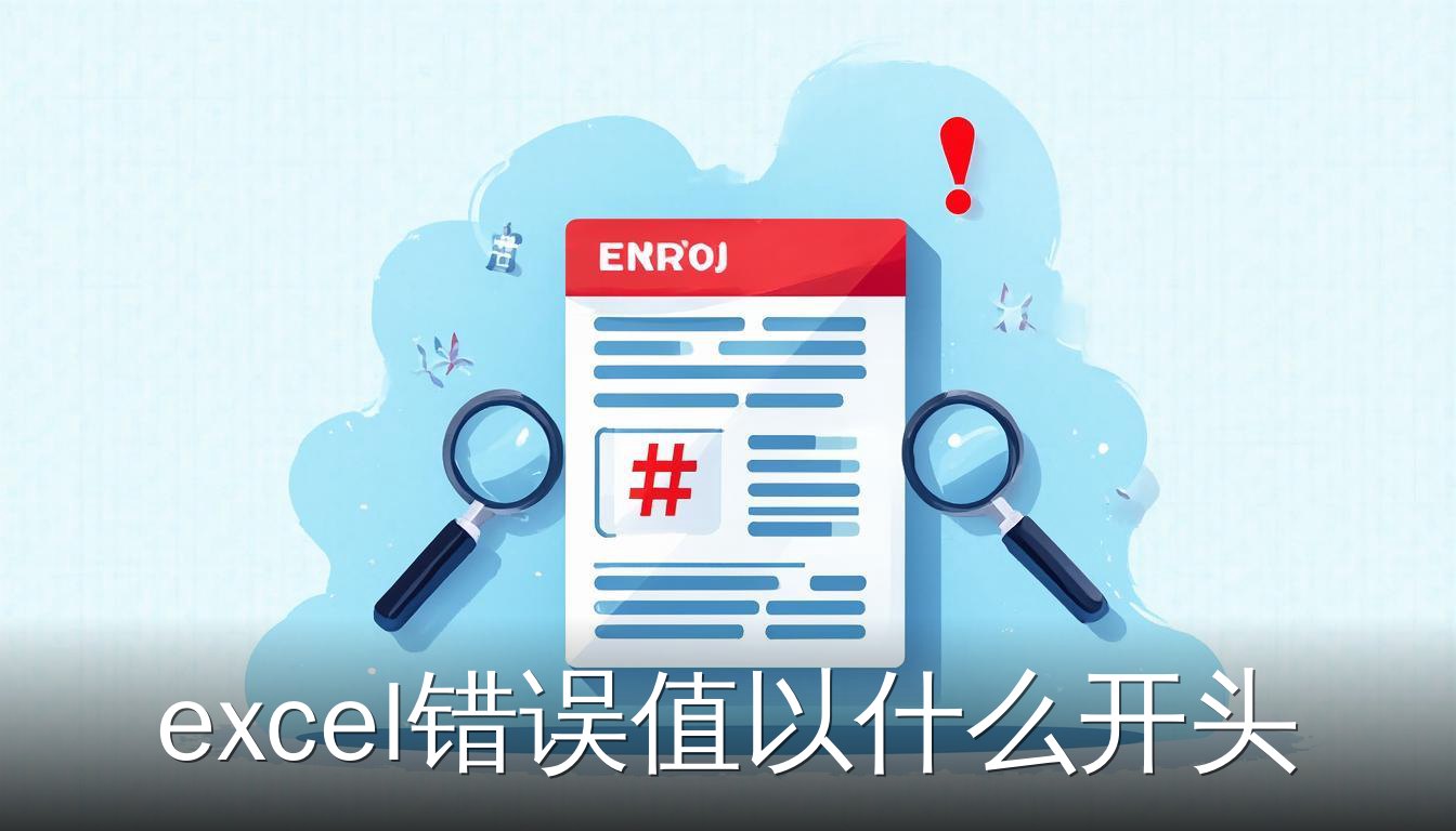Excel单元格中显示以#号开头的错误值，周围有放大镜和感叹号图标，表示识别错误值