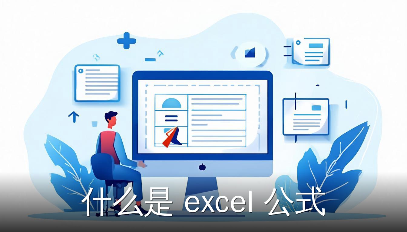 用户使用Excel公式进行数据计算的插画，展示公式栏和运算符号